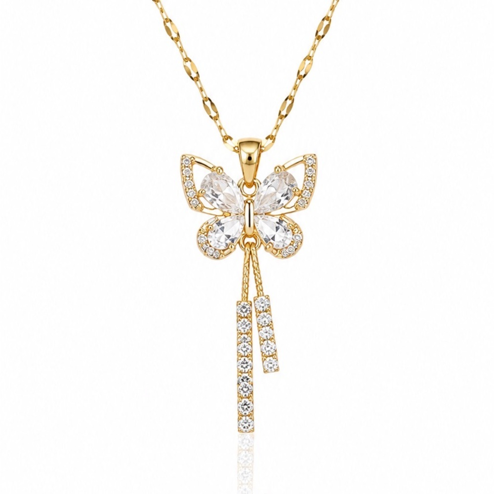 Elegant Gold Butterfly Pendant Necklace with Clear Crystals